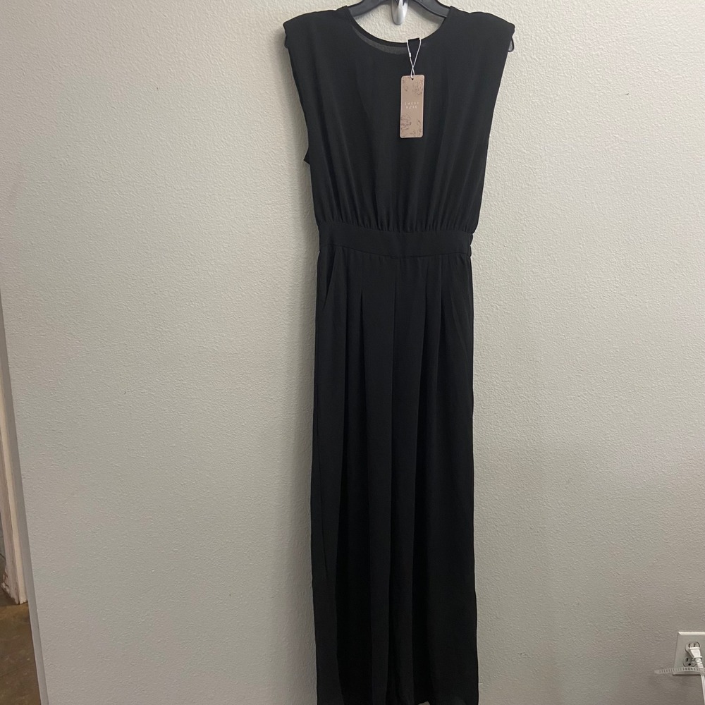 Emery Rose Women M Black‎ Wide Leg Chiffon Jumpsuit New Sleeveless Keyhole Back